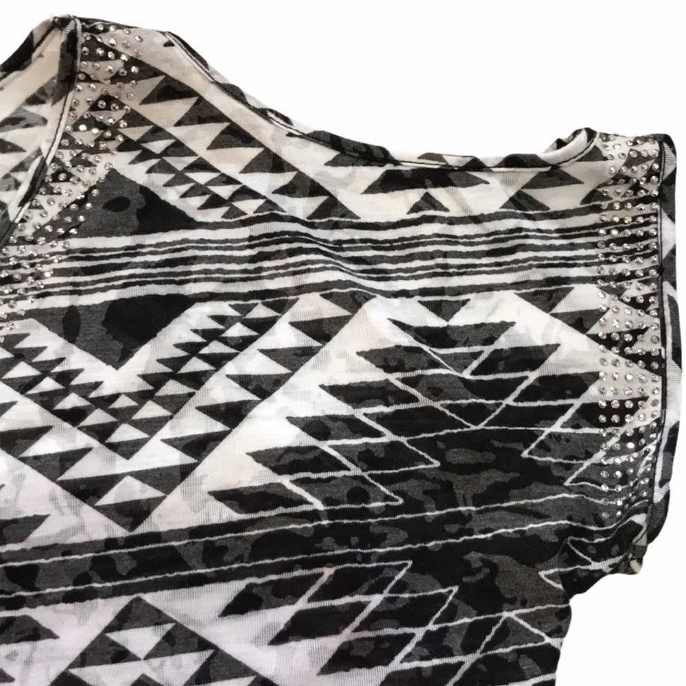 INC Cold Shoulder Aztec Print Rhinestone Tee - Picture 7 of 11